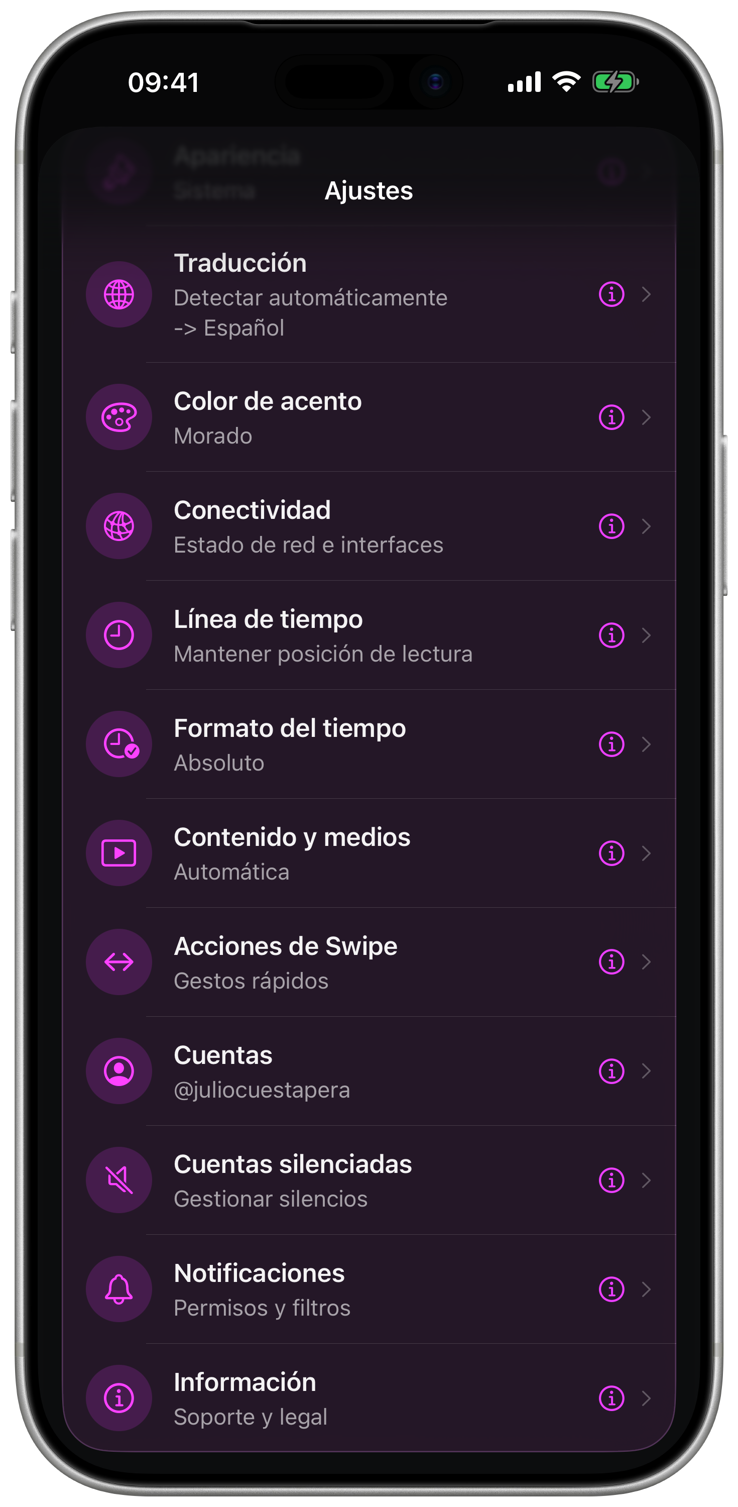 Ajustes de traducción de ReaderMastodon